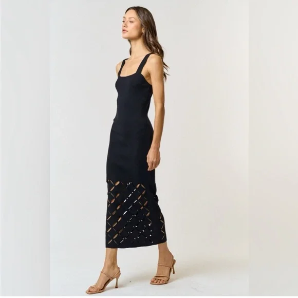 Dresses | Cut Out Detail Square Neck Knit Sleeveless Midi Dress | Poshmark